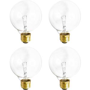(4 Pack) G25 Globe Light Bulbs  25W Incandescent, 2700K Soft White, E26 Base, Dimmable  Crystal Clear Vanity Bulbs for Bathroom, Mirror, Pendant Fixtures