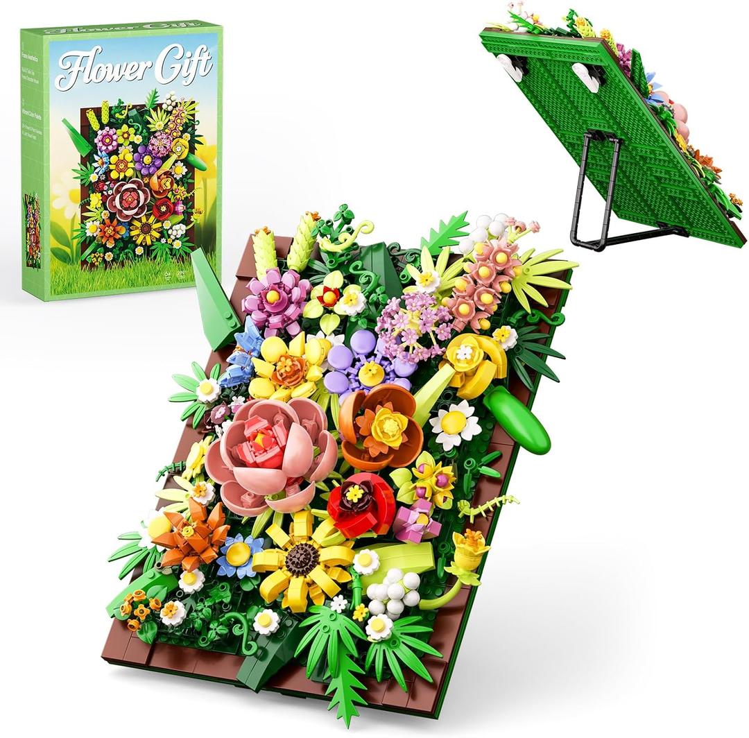 Pretty Spring Flower Sea Bouquet Building Set for Adults - Botanicals Building Kit Gifts for Valentine's, Mother's Day, Easter - Artificial Flowers for Decor or Table Display (1067 Pcs)
