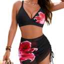 Blooming Jelly Womens Bikini Sets 3 Piece Swimsuits High Waisted Bathing Suit with Sheer Cover Up Swim Skirts (Black, L)