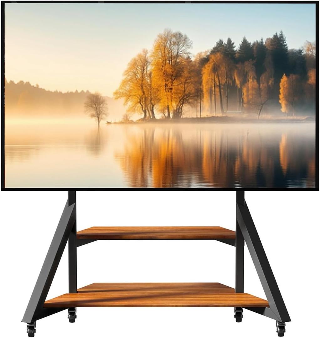 Floor TV Stand for 65-100 Inch TVs,Adjustable Heights TV Mount Stands with Large Wood Shelf and Wheels,Modern Living Room Rolling TV Stand, Up to 220 lbs,VESA 800x600mm,Walnut(VC-Z1188)