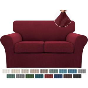 Turquoize 3 Piece Sofa Covers for 2 Cushion Couch Sofa Slipcover Soft Couch Cover for Dogs-Washable Sofa Furniture Covers with 2 Individual Cushion Covers, Thick Jacquard Fabric (Loveseat, Burgundy)