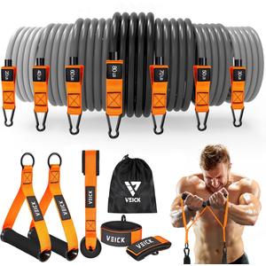 VEICK Resistance Bands, Exercise Bands for Working Out with Handles, Elastic Workout Bands for Men Women, Exercising Bands for Strength Training Equipment at Home Gym (350LBS Orange Gray)