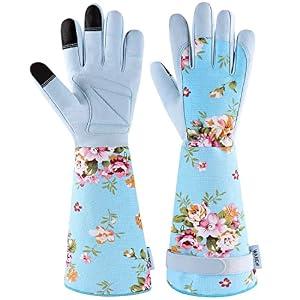 WANCHI Extended Sleeve Garden Gloves for Women, Soft Grip Gardening Gloves, Lightweight Comfort Wear for Planting, Landscaping & Outdoor Tasks, Blue Small