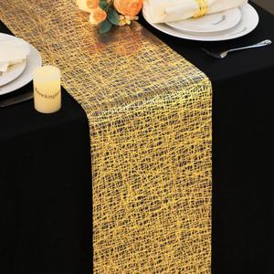 Snowkingdom 2 Pcs Gold Table Runner 11x 108 Inch Thin Mesh Sparkle Glitter Metallic Golden Lines Runner Gold Table Decorations for Wedding Birthday Party, Bridal Shower, Baby Shower, Christmas