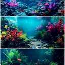 COMSUN 3 Pack Aquarium Background, 24x12 inches Polyester Aquarium Background, Cloth Fish Tank Background, Undersea Corals Sunshines & Rock Aquatic Plants