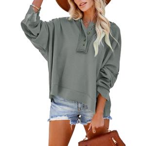 Dokotoo Hoodies for Women 2024 Fashion Fall V Neck Button Down Long Sleeve Hooded Sweatshirts Tops (XX-Large, Grey)