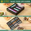 Calmbee 9 in 1 Bamboo Storage Bag Organizer for Kitchen Drawer Plastic Wrap Dispenser with Cutter & Foil Organizer, Wooden Baggie Organizer for Sandwich, Snack, Gallon, Quart Sizes, Black