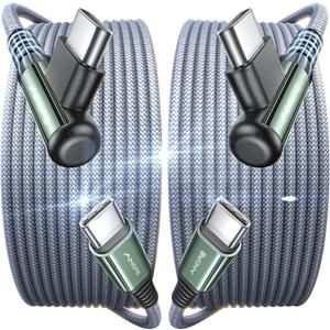 AINOPE USB C to USB C Cable 10FT 2Pack 60W Type C Cable Righe Angle for iPhone 16 Pro Max Charger Fast Charging Long Charger Cord Cable 10FT Compatible with iPhone 16 MacBook iPad Pro Airpods Pixel (Grey)