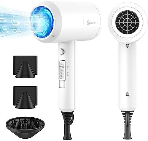 Slopehill Professional Ionic Hair Dryer, Powerful 1800W Fast Drying Low Noise Blow Dryer with 2 Concentrator Nozzle 1 Diffuser Attachments for Home Salon Travel (White)