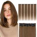 Elailite Clip in Hair Extensions Real Human Hair 6PCS Lace Weft Remy Hairpieces for Women Adding Volume 16 Inch Medium Brown