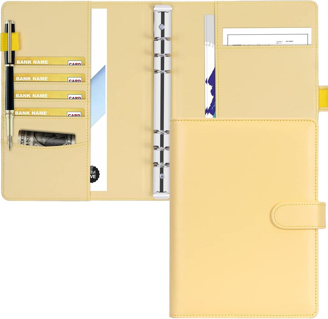 Toplive A5 6 Ring Planner Budget Refillable Cover Makaron Yellow Notebook PU Leather Binder for Women