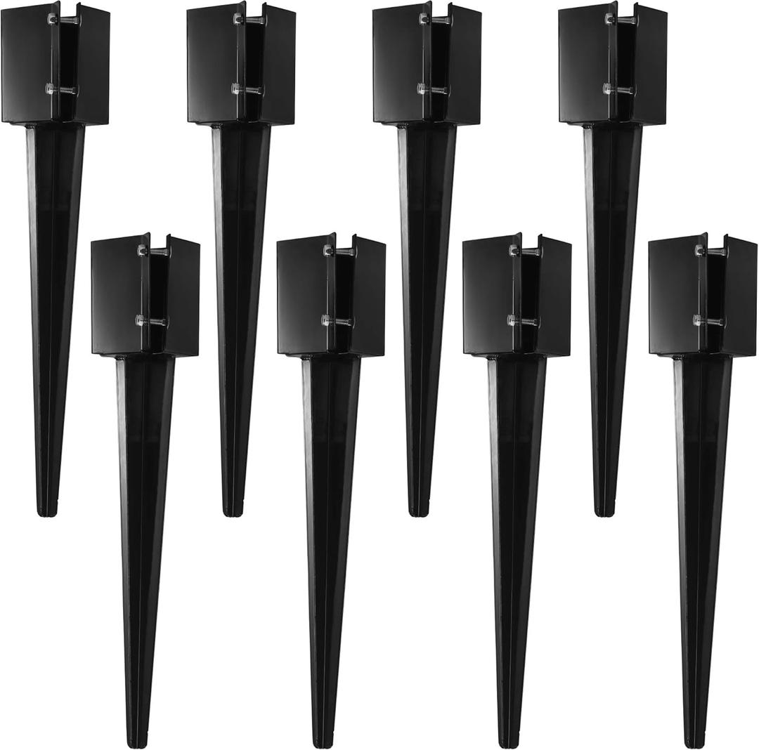 8Pcs 24" Heavy Duty 4x4 Fence Post Anchor Ground Spike Metal Black Powder Coated - Mailbox Post Anchors. Length: 24 inches, Outer Dimension: 4 x 4 (Fit 3.5 x 3.5 Square Wood Post)