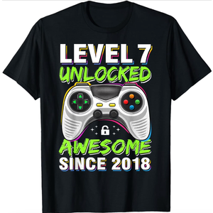 Level 7 Unlocked Awesome Since 2018 7th Birthday Gaming Boys T-Shirt, kids, Small