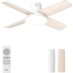 Dreo Ceiling Fans with Lights and Remote, 44 inch Low Profile White Ceiling Fan, Reversible, 5CCT, 6-Level Dimmable, 6 Speeds Bedroom Ceiling Fan, Quiet, Easy to Install, Timer, Flush Mount