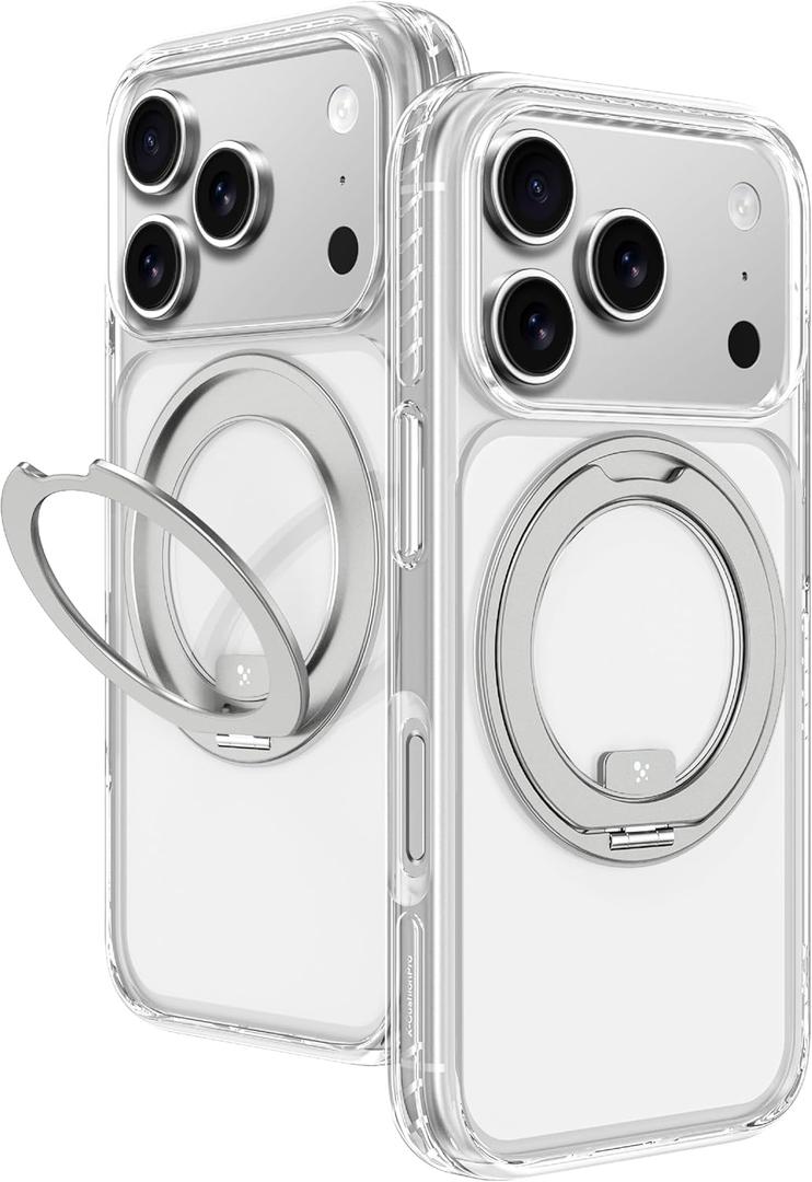 AMAZINGthing for iPhone 17 Pro [Titan Pro MagSpin Case], Built-in 360 Spin Stand, Designed for MagSafe Accessories, 12FT Drop Proof, Magnetic Phone Cover with Rotatable Kickstand, Clear