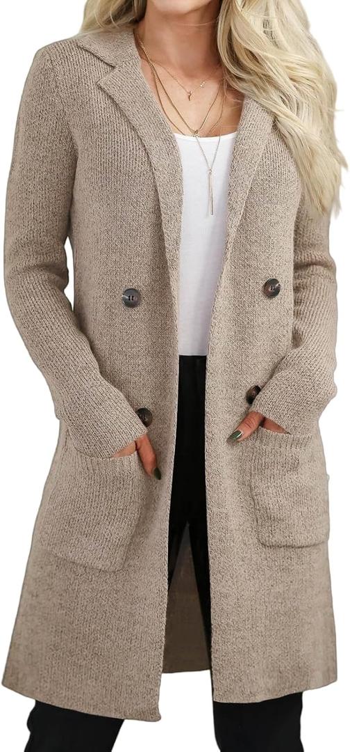 VIMPUNEC Women's Open Front Long Cardigan Sweaters Fall Casual Knit Jackets Coatigan with Pockets (Large)
