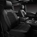 CAR PASS Leather Car Seat Covers Front Seats only, with Air Mesh Front Seat Covers Breathable, Cool Automotive Seat Covers 2 Pack, Universal Fits Most Cars,SUVs,Trucks,Vans Airbag Compatible (Black)