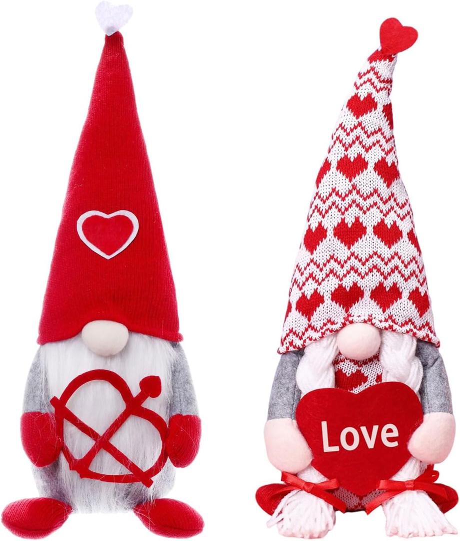 2Pcs Valentine's Day Gnomes Plush Decorations, Mothers Day Valentines Day Love Gnome Heart, Valentine's Gnome Decor Gifts for Indoor Home Table Decor