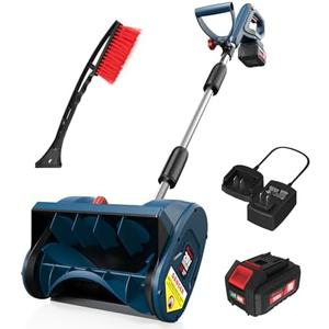 Eletric Snow Shovel, 20V | 12-Inch | 4-Ah Cordless Snow Blower, Battery Powered Snow Blower with Directional Plate & Adjustable Front Handle (4-Ah Battery & Quick Charger Included)