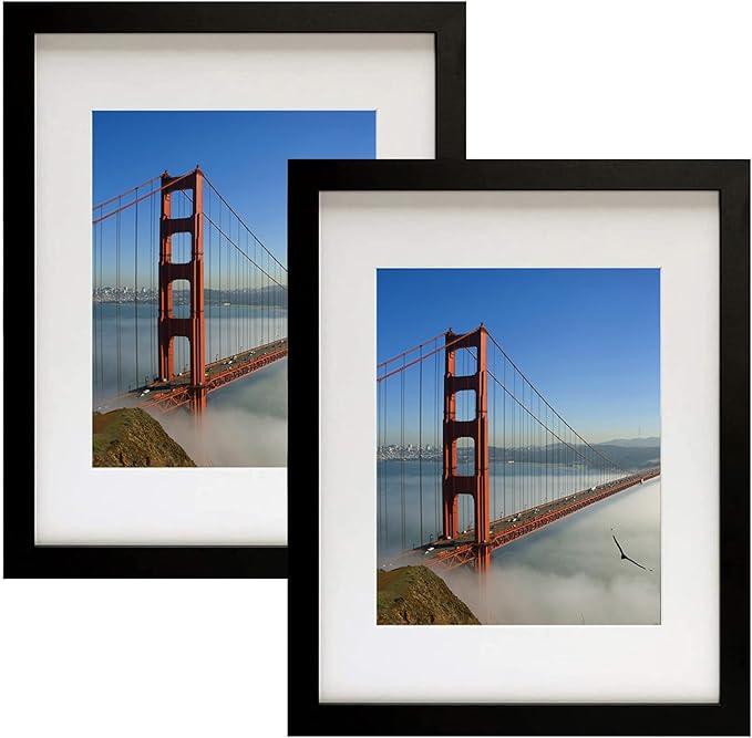Picture Frames 9x12 Picture Frame Set of 4，Display Pictures 6x8 with Mat or 9x12 Without Mat Real Glass and Composite Wood for Wall or Tabletop Display Pre-Installed Wall Mounting Hardware，Black