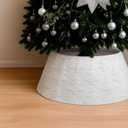 28.35 Inch Christmas Tree Collar Xmas Trees Skirt Boho Rustic White Faux Fur Christmas Tree Ring Skirt with Trees Pattern for Xmas Holiday Decoration Home Decor