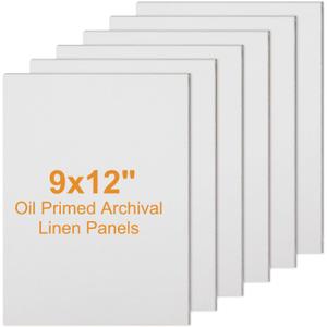 6 Pack 9 x 12 Inch Oil Primed Archival Linen Panels 11oz Painting Oils Panels Primed Artist Linen Boards for Acrylic, Oil, Watercolor Professional Art Supplies
