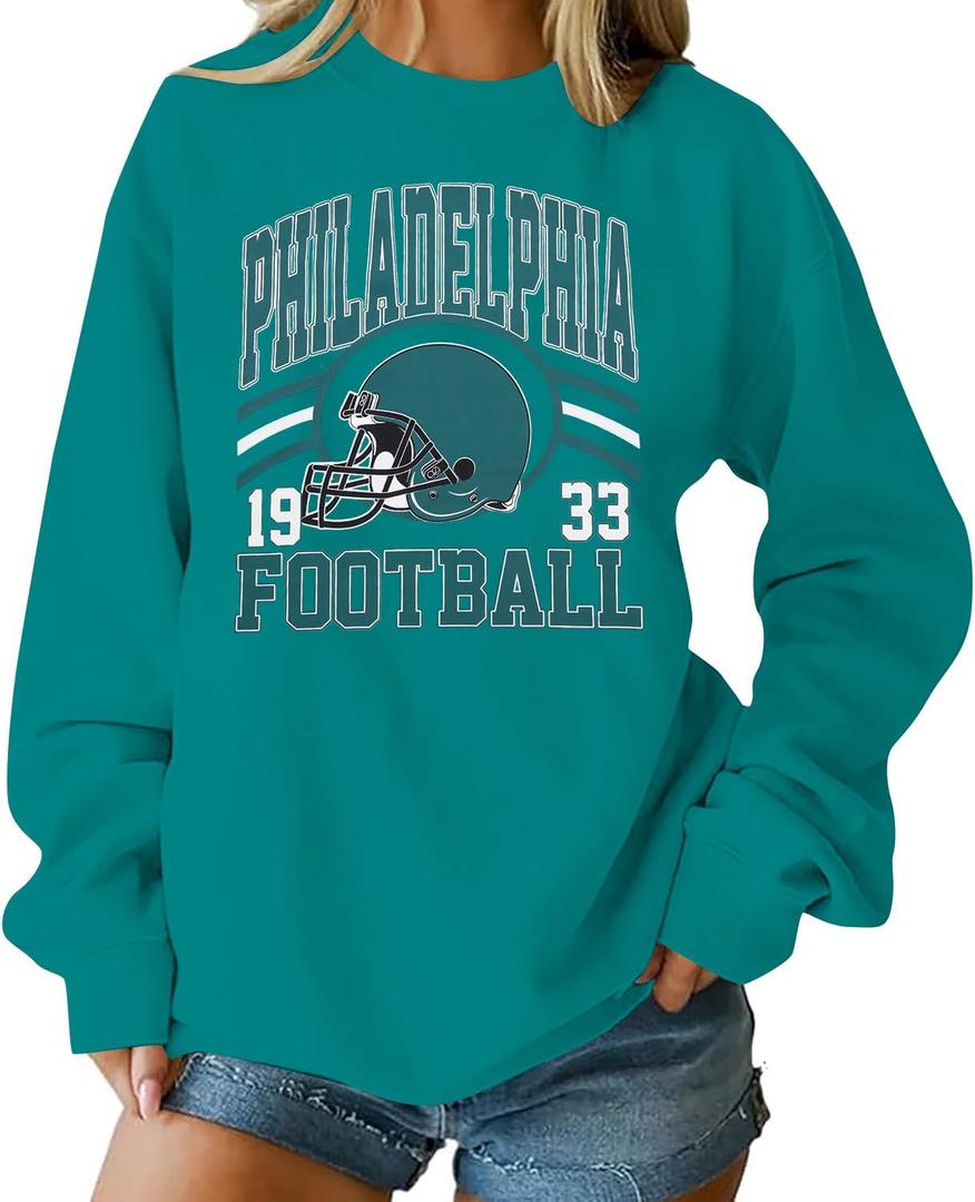 MNLYBABY Football Sweatshirt Women Game Day Sweatshirts Football Team Fans Pullover Long Sleeve Crew Neck Tops (Green, L)