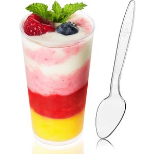 Zezzxu 50 Pack 3 oz Dessert Cups with Spoons, Mini Shooter Cups for Desserts, Small Plastic Shot Glasses for Serving Appetizers Cheesecake Puddings Mousse