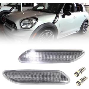 Clear Lens LED Side Marker Light Housing for 2011-2016 Mini R60 R61, Side Bumper Marker Covers With T10 LED Bulbs, Turn Signal Lamps Covers, 2 PCS