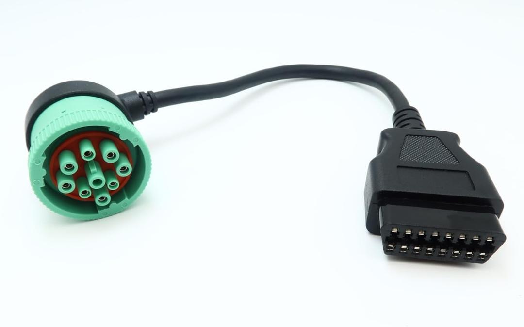 Right Angle Green Type 2 J1939 9pin Male to 16pin OBD2 OBDII Female Port Cable for Freightliner Truck