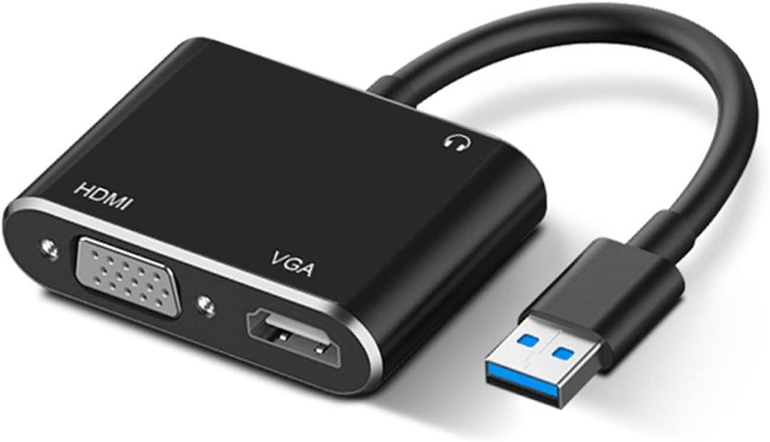 USB to HDMI VGA Adapter with 3.5mm Audio, Multi-Port Converter to HDMI for 2 Monitors, Compatible with Laptop, Dell XPS, HP, Lenovo, ChromeBook, PC, Windows 7-10