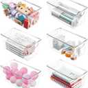 6 Pack Clear Storage Bins with Lids, Small Acrylic Arts and Craft Storage Containers, Stackable Clear Plastic Craft Storage Bins with Handles for Pantry Organizers and Storage, Kitchen, Fridge, Office