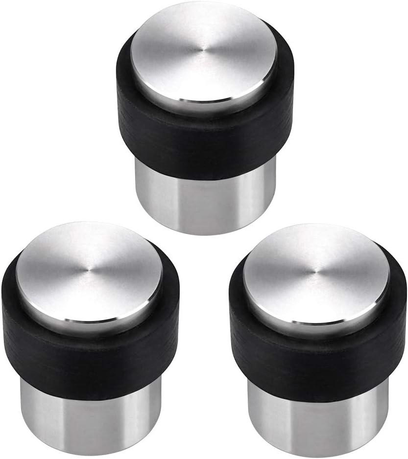 Sumnacon Cylindrical Floor Door Stopper, Solid Stainless Steel Door Stopper with Rubber Bumper-Safety Floor Mount Doorstop with Screws (3) (Silver)