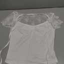 CSDAJIO Women's Cutout Keyhole Front Cropped Tee Lace Short Sleeve Sexy Top Ruched See Through Fitted T Shirt White Medium