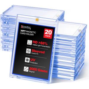 Kabinka 35PT Magnetic Card Holder Fits Sleeved Cards, One Touch Holder for Trading Cards, Crystal Clear UV Protectors for MTG, PTCG, Sports, Baseball Card, Hard Plastic Display Case (20-Pack)