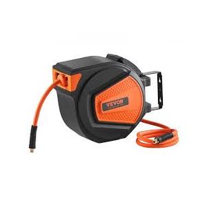 VEVOR Retractable Air Hose Reel, 3/8IN x 50FT Hybrid Air Hose Max 300PSI, Air Compressor Hose Reel with 5 ft Lead in, Ceiling/Wall Mount Enclosed Air Reel, 180° Swivel Mount