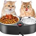 Heated Cat Bowl - Double Heating Pet Bowl with 2 Stainless Steel Bowls for Feral Cat Feeding Station in Winter