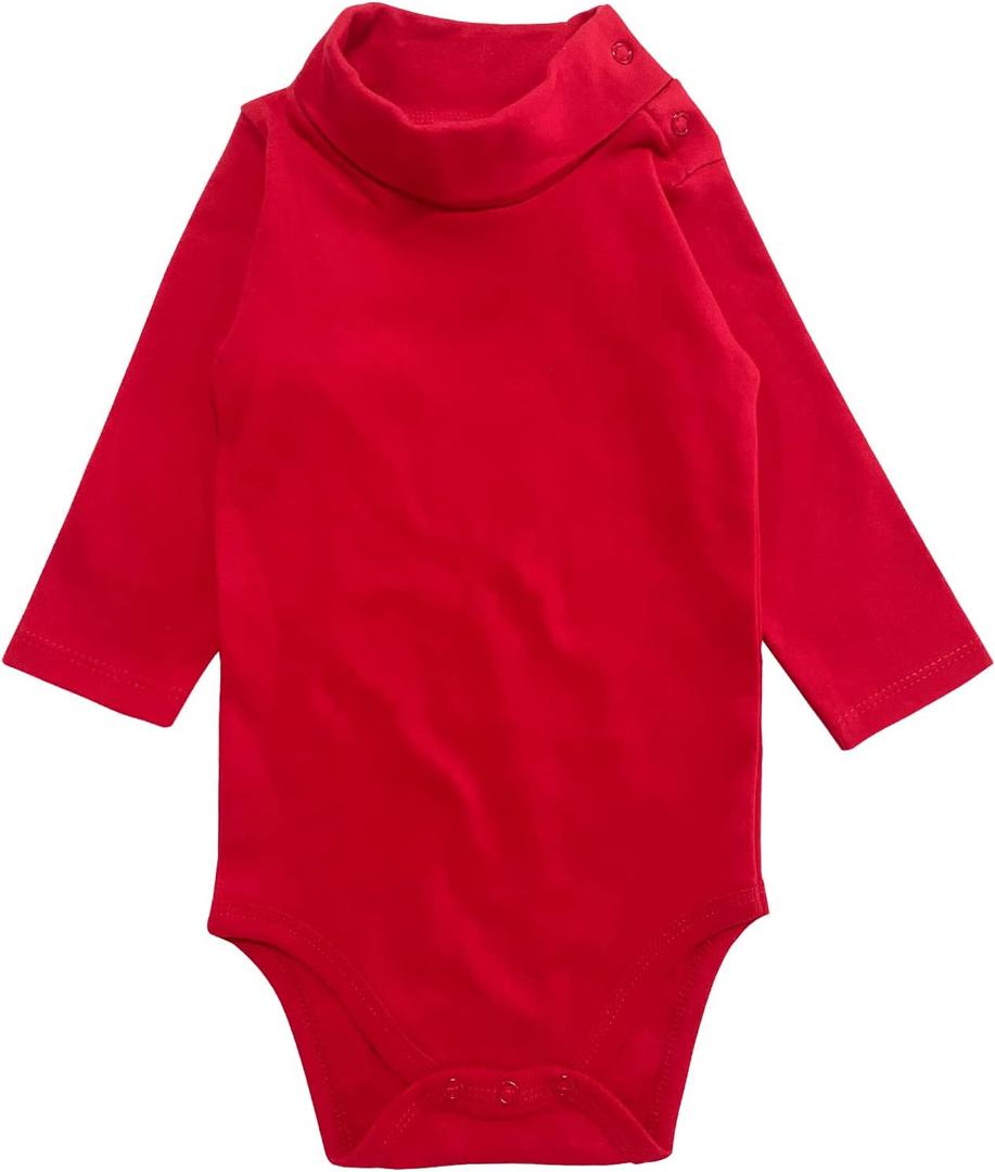 ROMPERINBOX Solid Baby Turtleneck Bodysuit Long Sleeve Cotton Onsies Boy Girl 1 Pack 0-3 Months (Red)