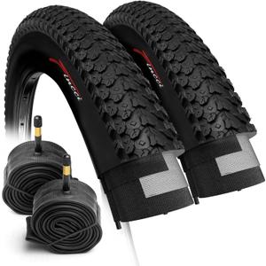 Fincci Set 26 x 2.125 Bike Tires 57-559 Foldable with Schrader or Presta Valve Inner Tubes for MTB Hybrid City Bike Bicycle Cycle