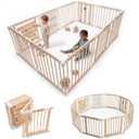 Adjustable 10-Panel Wooden Baby Playpen, 82x55x24 in