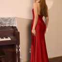 LAGSHIAN Women's Elegant V Neck Halter Backless Bodycon High Split Ruched Long Formal Evening Dress (Red, XL)