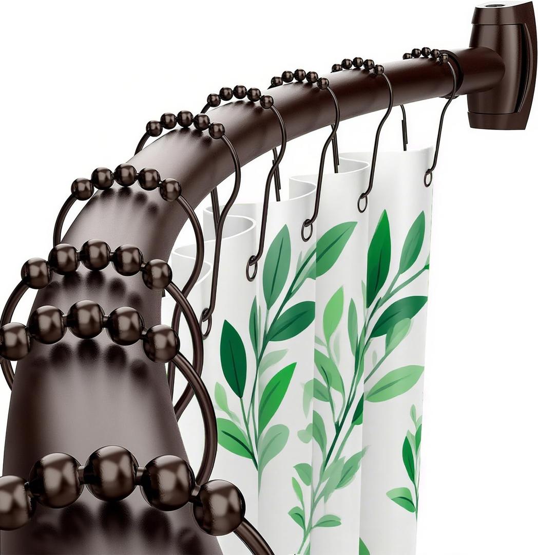 Bonpally Curved Shower Curtain Rod for Bathroom, 40-72 Inches Adjustable Curved Shower Rod, 0.9MM Round Shower Curtain Rod with Rotating Brackets for Extra Shower Space, Need to Drill, Bronze