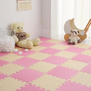 Tamiplay 36 Tiles Foam Play Mat for Baby, 0.4 Inch Thick Foam Interlocking Floor Mats, Soft Non-Toxic Baby Playmat, Solid Colored Puzzle Play Mat Kids Floor Mats for Toddler(Beige/Loli Pink)