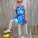 Perfashion Girls Metallic Wrap Skirt Sparkly Dance A-Line Elastic Waist Skirt with Sunglasses 3-13 Years (Blue-454)