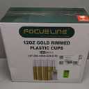 FOCUSLINE 100 Pack 12 oz Gold Rimmed Plastic Cups, 12 Ounce Clear Plastic Tumblers, Heavy-duty & Fancy Disposable Hard Cups with Gold Rim for Wedding