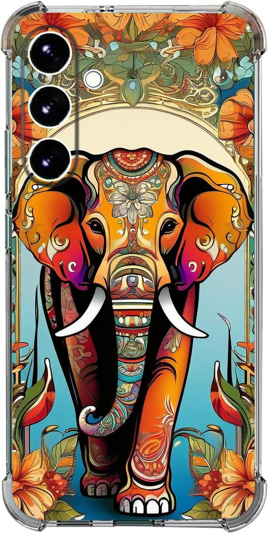 Case for Galaxy S25 FE,Orange Elephant Flowers Drop Protection Shockproof Case TPU Full Body Protective Scratch-Resistant Cover for Samaung Galaxy S25 FE