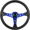 RASTP Universal Racing Steering Wheel,Drifting Deep Dish Steering Wheel 13.8”/350mm 6 Bolts Grip Vinyl Leather & Aluminum with Horn Button for Car -Blue