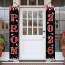Prom Night 2026 Grad Theme Porch Sign Banner Graduation Party Decoration Class of 2026 Door Decoration Prom Send Off Hanging Banner Congrats Grad Photo Booth Prop for High School Red and Black