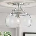 WUZUPS Chandelier Rustic Farmhouse Industrial Round Semi-flushmount Ceiling LED Light Fixture with Clear Glass Shades for Bathroom Kitchen Foyer Entryway, H 11.8" x W 13.4", E26 Base, Brushed Nickel