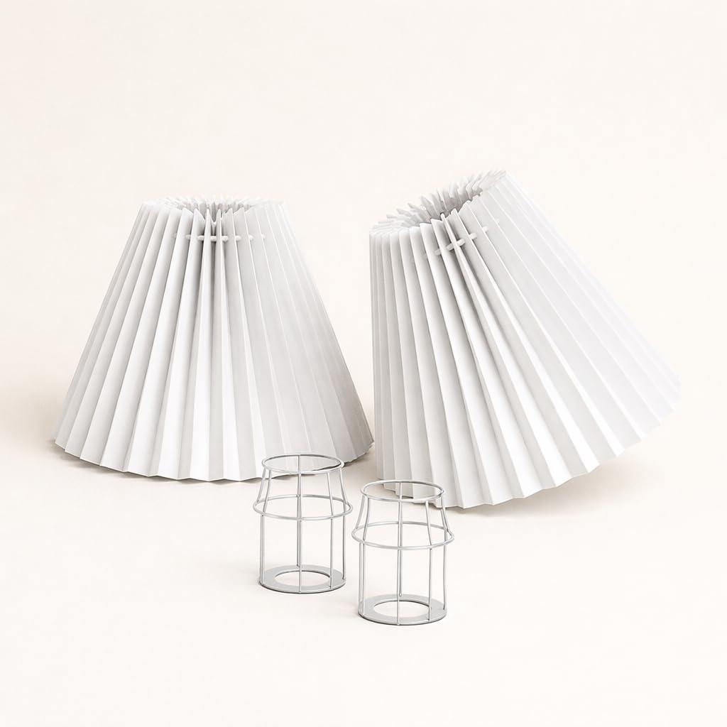 Small lampshades for table lamps, pleated, set of 2. Suitable for E27. 9"x6.2" Compatible with any interior. (White)